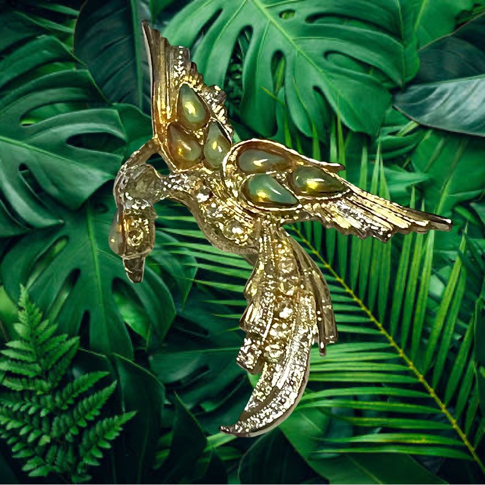 Vintage Marce Boucher Inspired Bird Brooch with Clear & Opalescent Accents